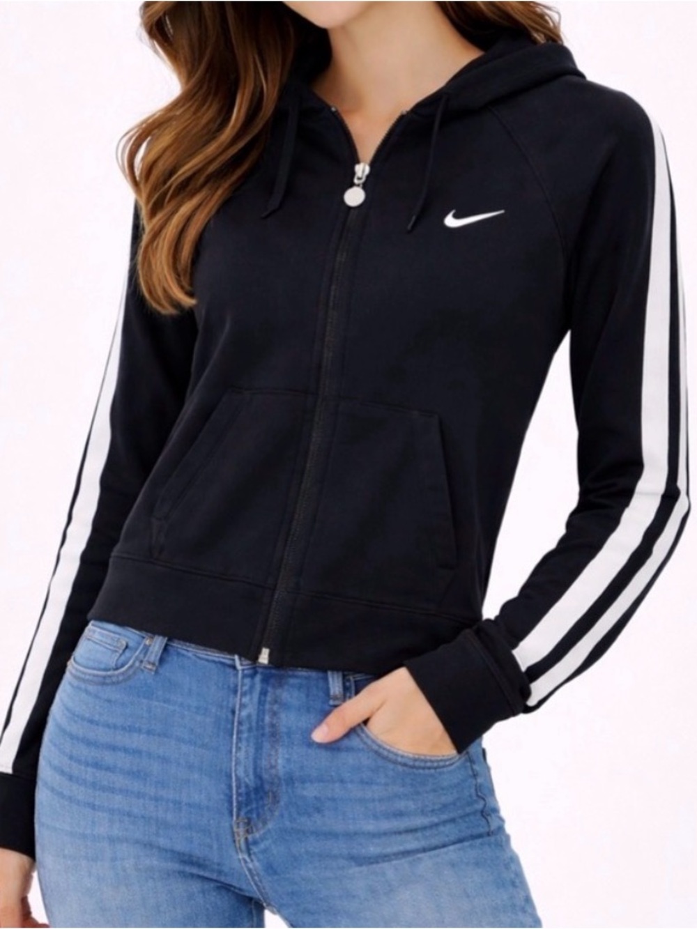 Nike Black Zip-Up Athletic Hoodie Jacket women’s size XS (A345)✨